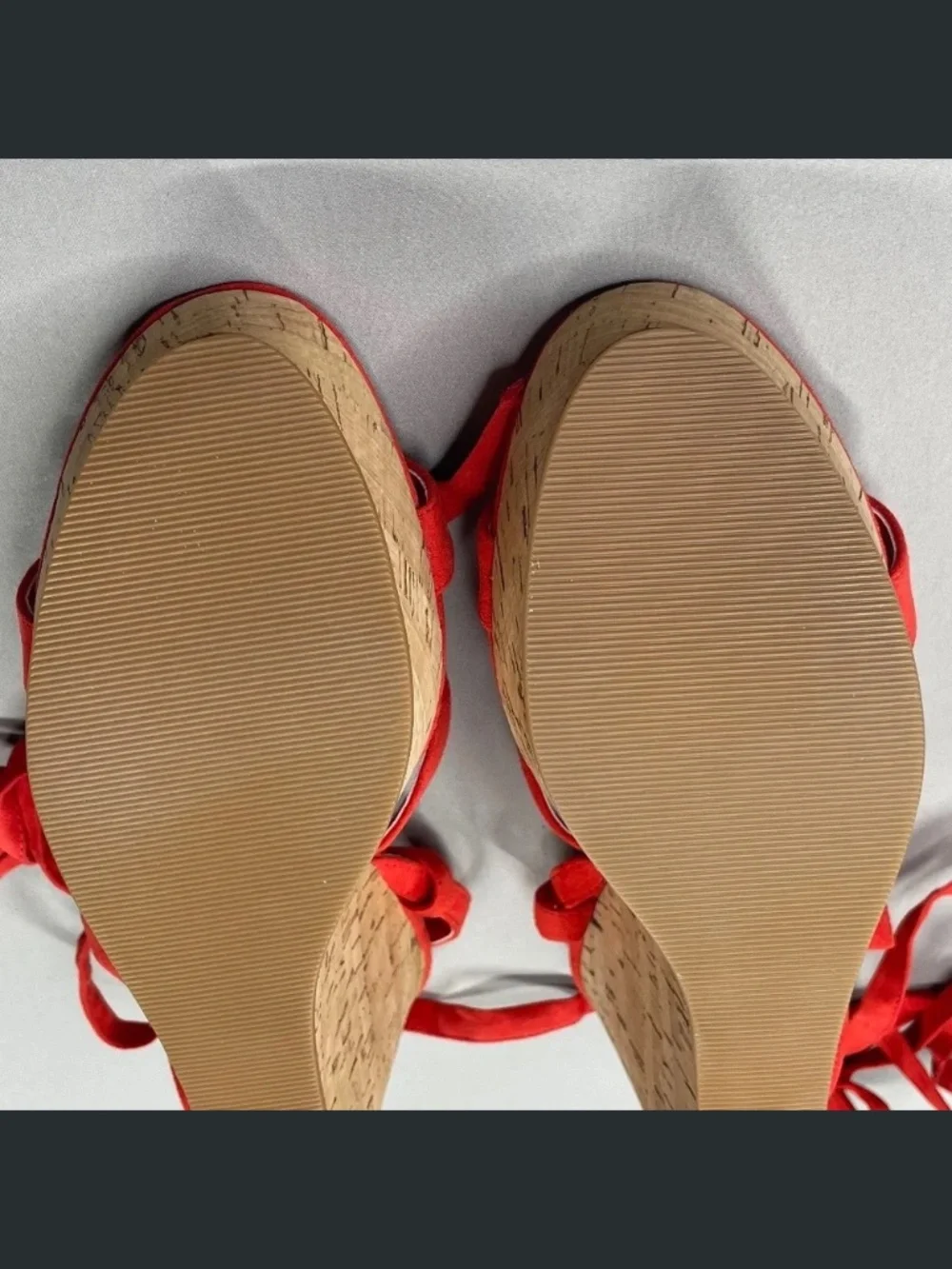 NEW Guess Shoes Womens 9.5 red brown Treacy faux suede cork wedge heels summer